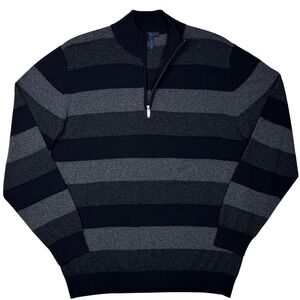 Enzo Mantovani Mens Large 1/4 Zip‎ Sweater Knit Stripe Wool Cashmere Blend Italy